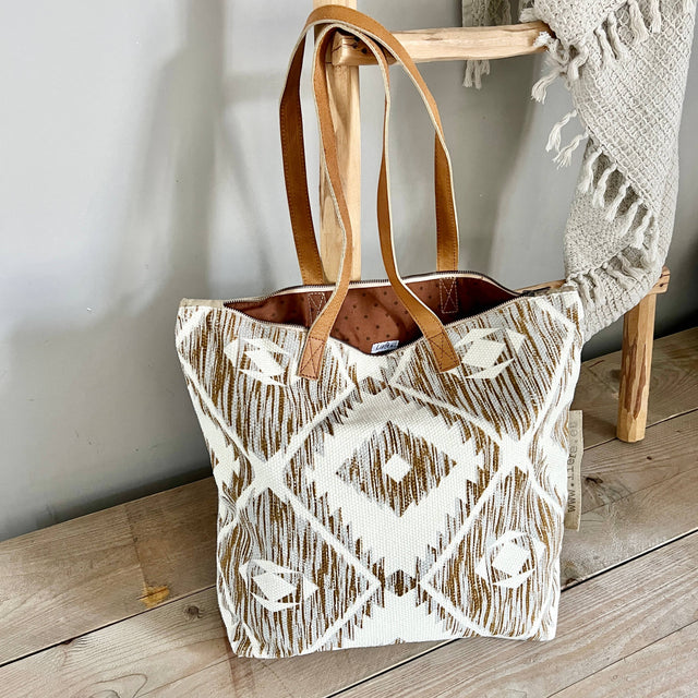 Aztek ShopperBag Tribal mit Baumwollstoff in Naturtoenen