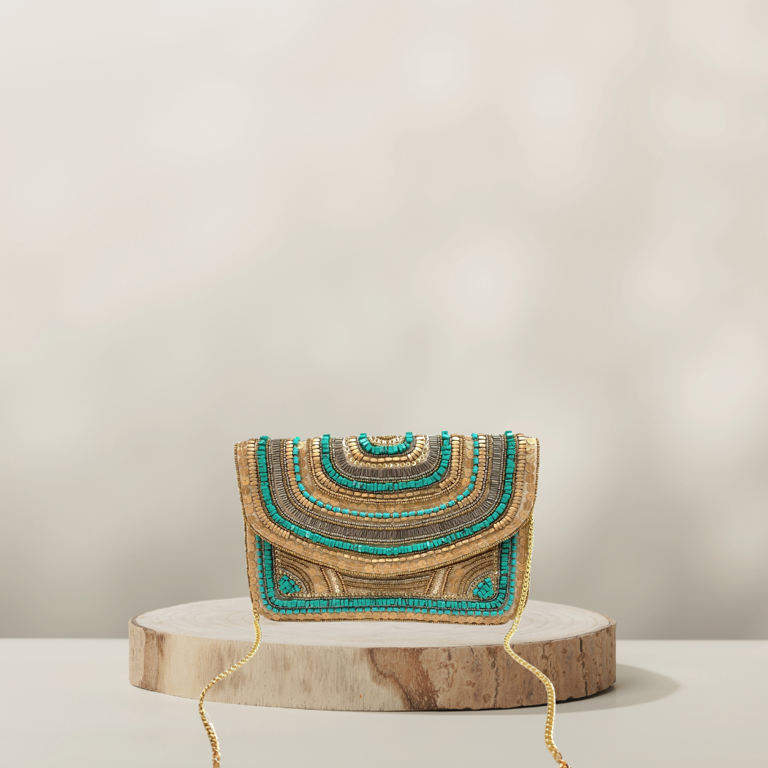 Clutch Golden Turquoise mit Gold-Türkis-Stickerei – COUNTRY HIGH