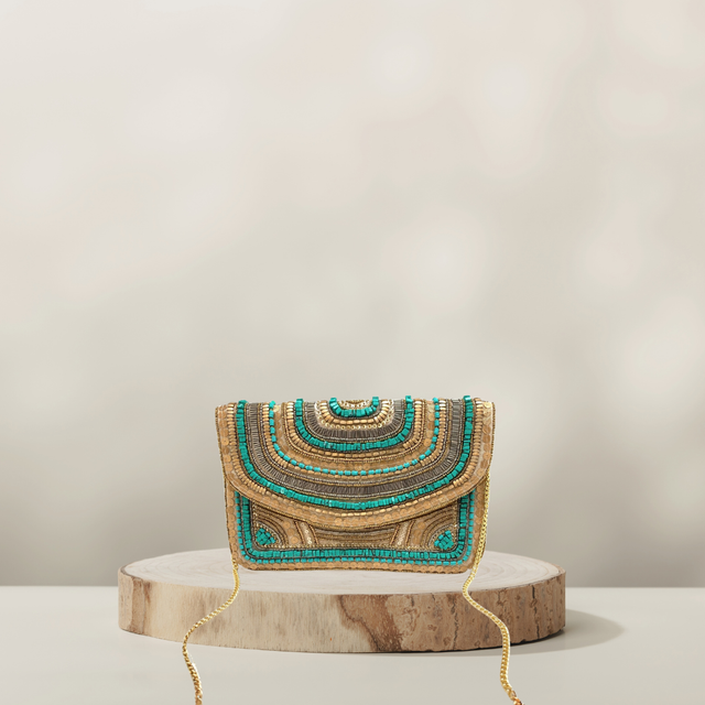 Clutch Golden Turquoise mit Gold-Türkis-Stickerei – COUNTRY HIGH