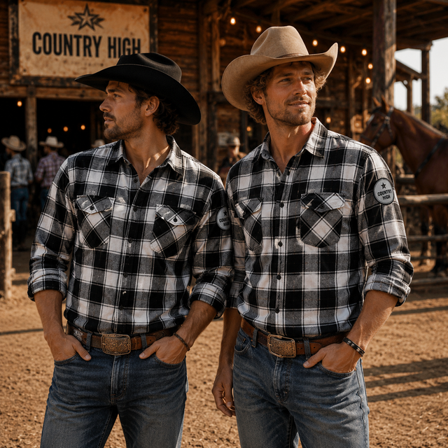COUNTRY HIGH Karohemd Herren schwarz-weiss kariert