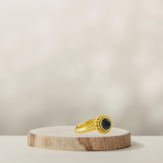 Flower Ring | Gold | Swarovski Jet Black