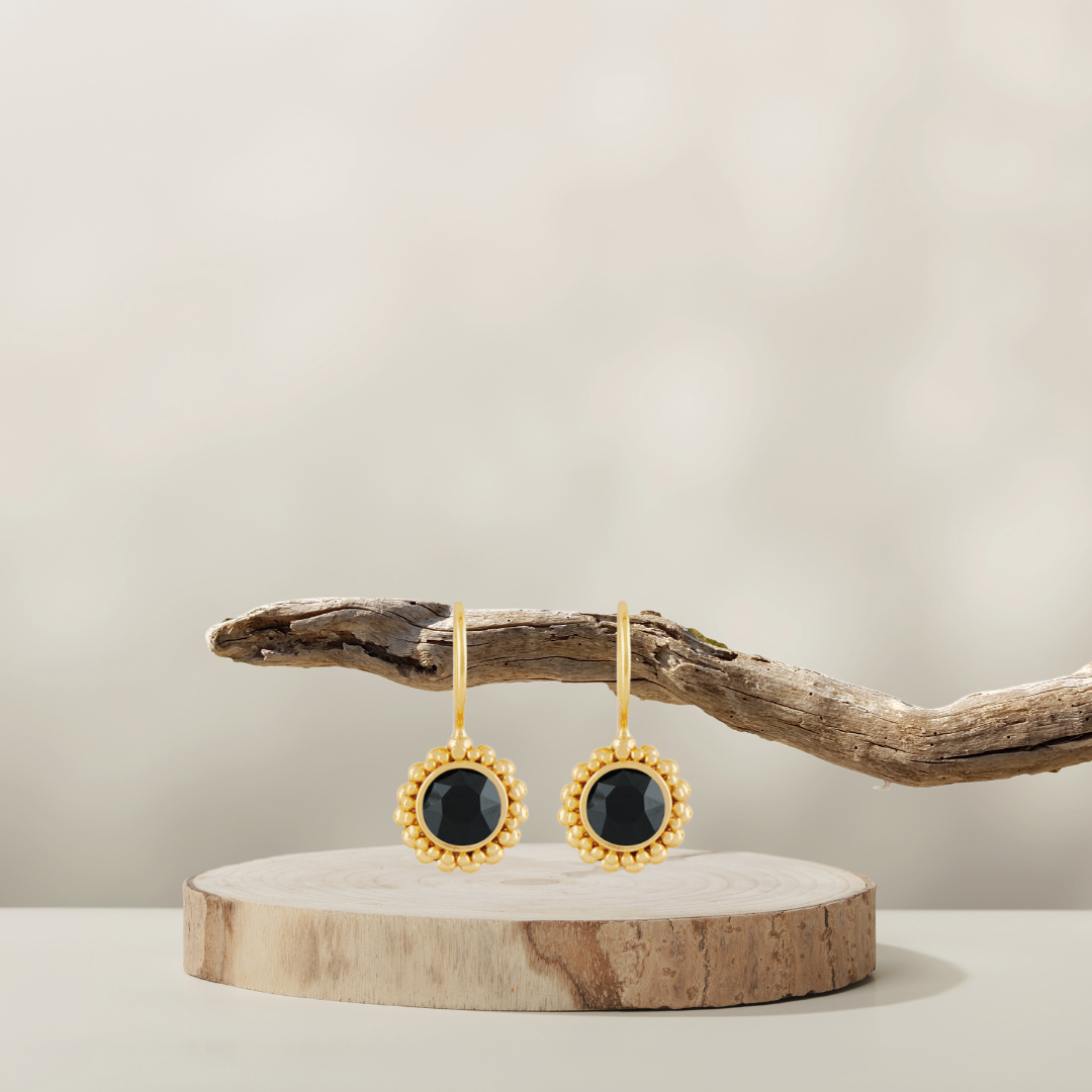 Flower Ohrringe | Gold | Swarovski Jet Black