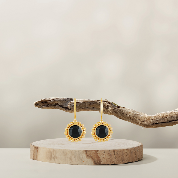 Flower Ohrringe | Gold | Swarovski Jet Black