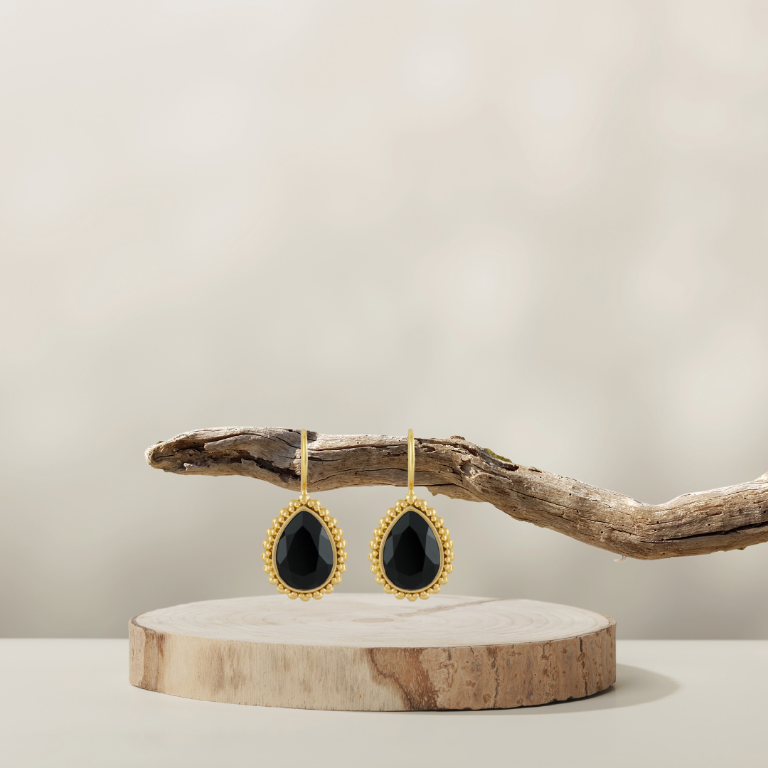 Amber Ohrringe | Gold | Swarovski Jet Black