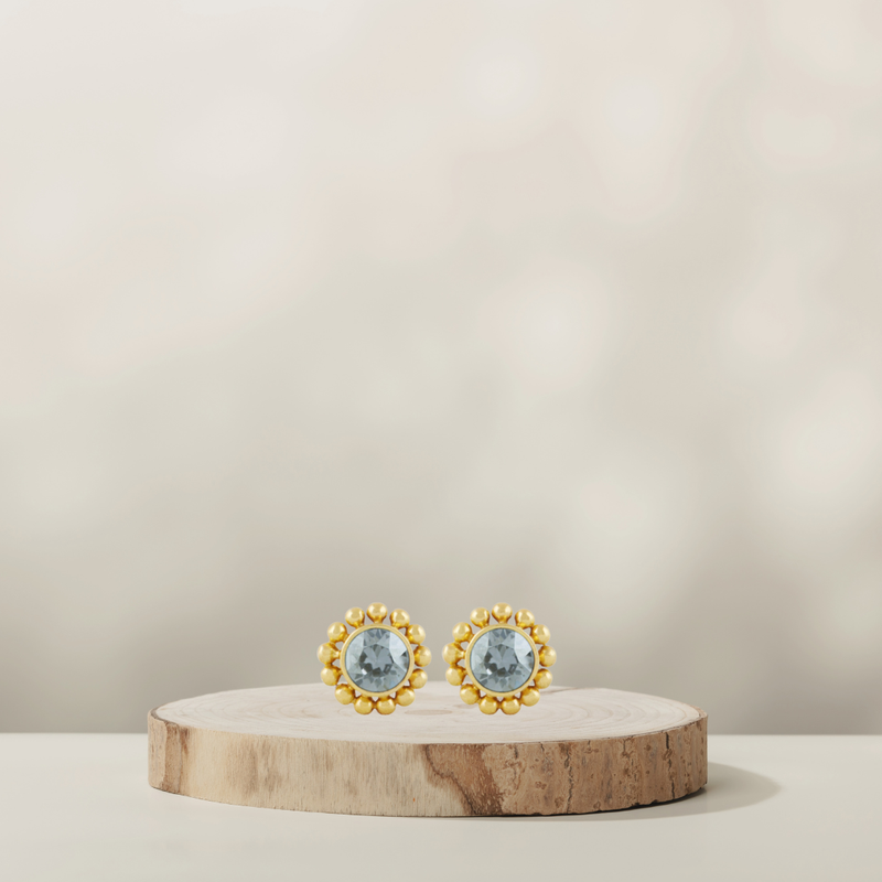 Flower Ohrstecker | Gold | Swarovski Grey Blue