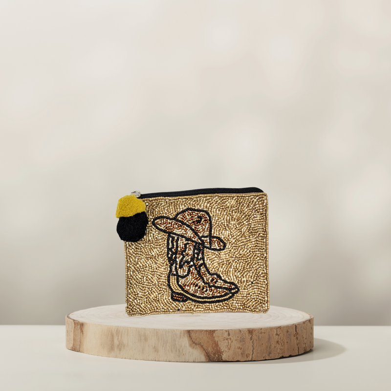 Perlen Geldbörse | Cowboy Boots Black & Gold